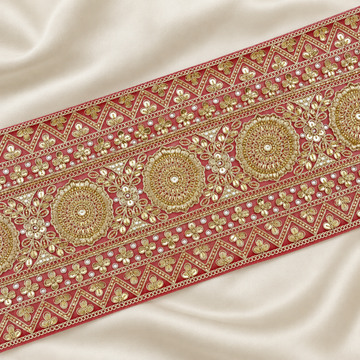 Royal Floral Medallion Gota Embroidered Wide Bridal Lace Border