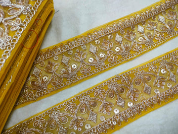 Yellow Fancy Zari Work Embroidered Border