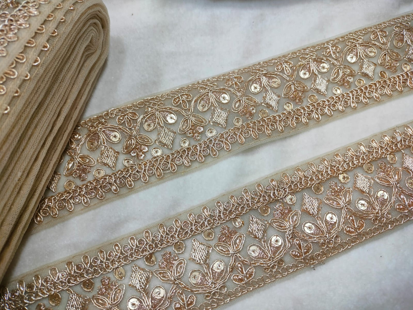 Light Gold Fancy Zari Work Embroidered Border