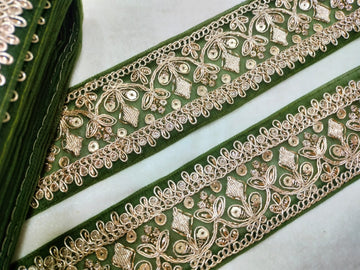 Olive Green Fancy Zari Work Embroidered Border