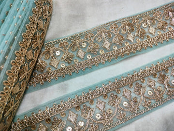 Light Blue Fancy Zari Work Embroidered Border