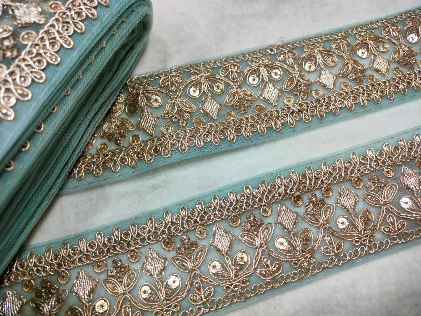 Blue Fancy Zari Work Embroidered Border