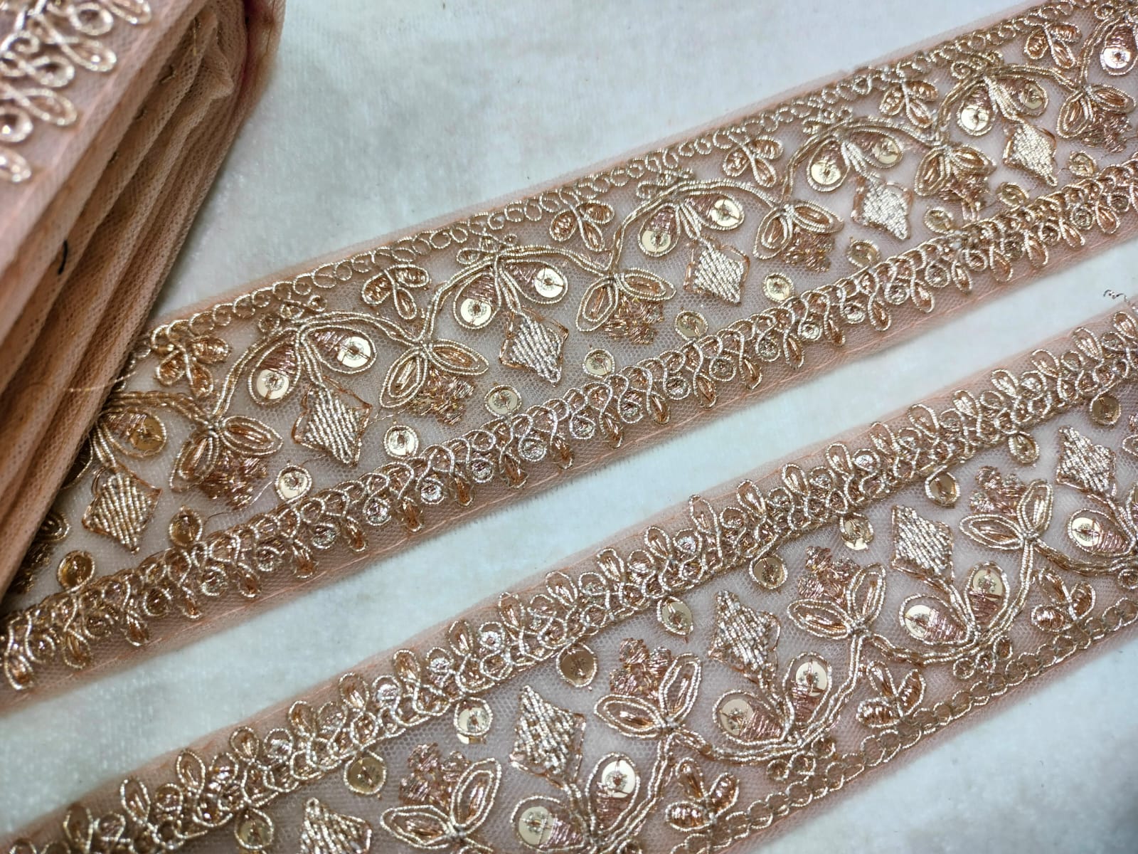 Peach Transparent Fancy Zari Work Embroidered Border