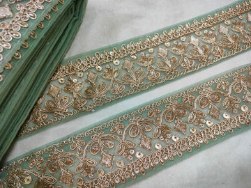 Mint Green Fancy Zari Work Embroidered Border