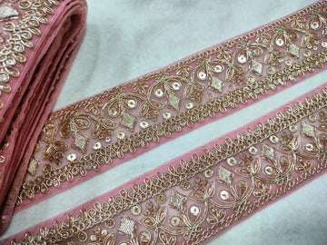 Light Pink Fancy Zari Work Embroidered Border