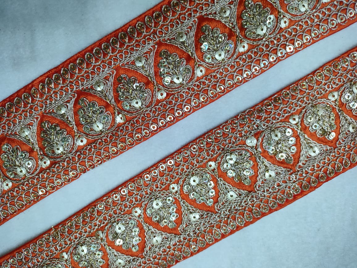 Fancy Orange Sequins Trim