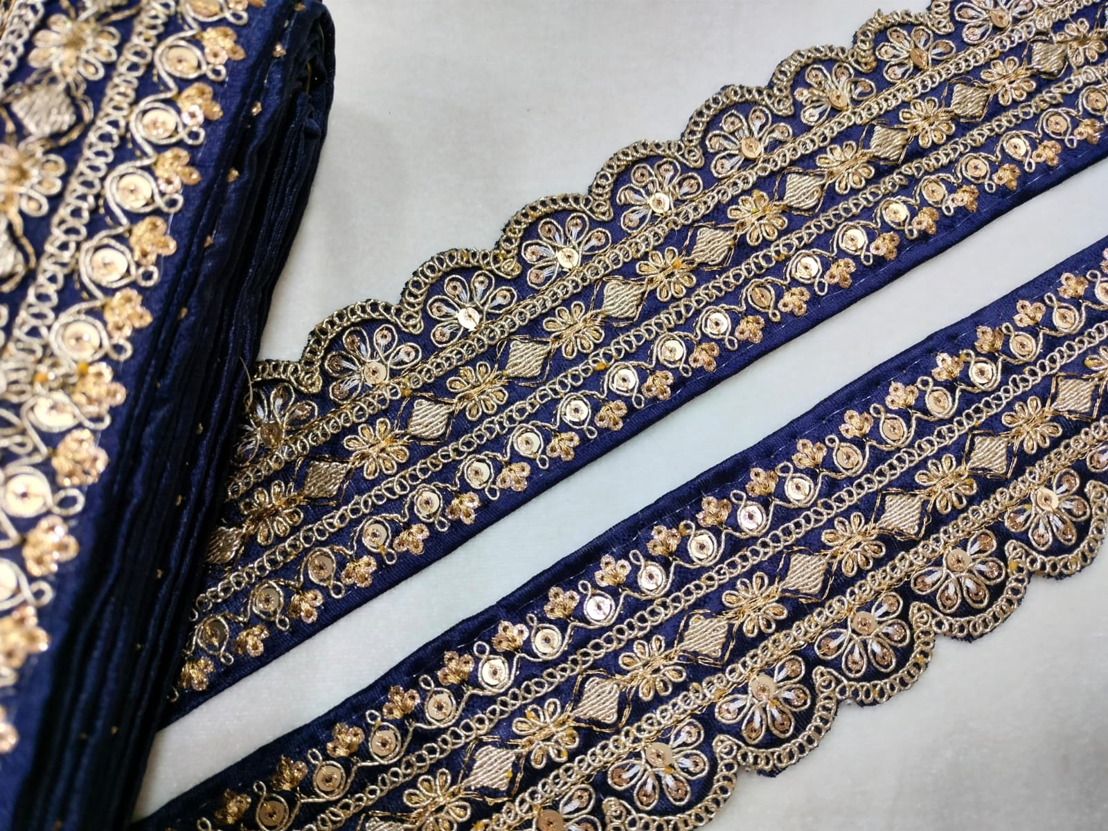 Navy Blue Fancy Embellished Trim