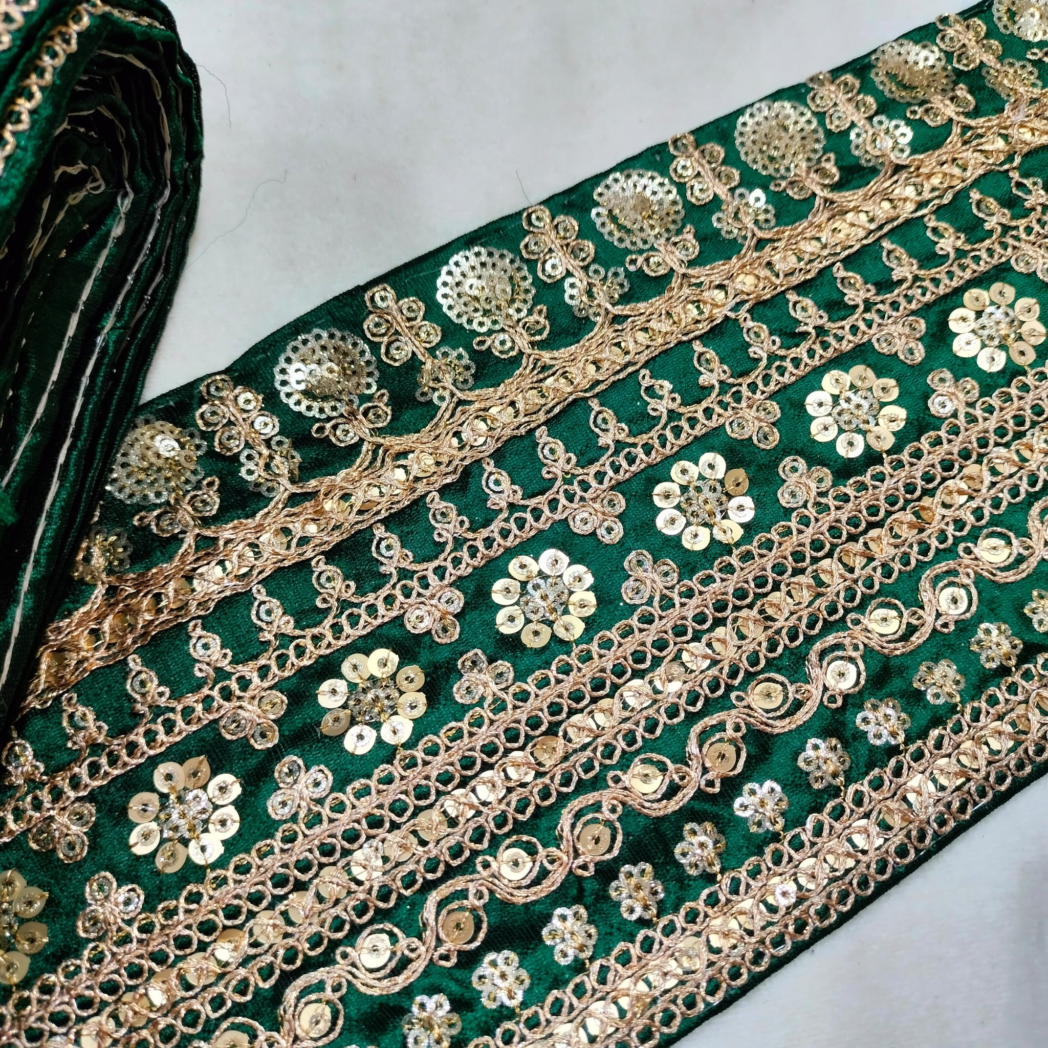 Dark Green Embellished Fancy Trim