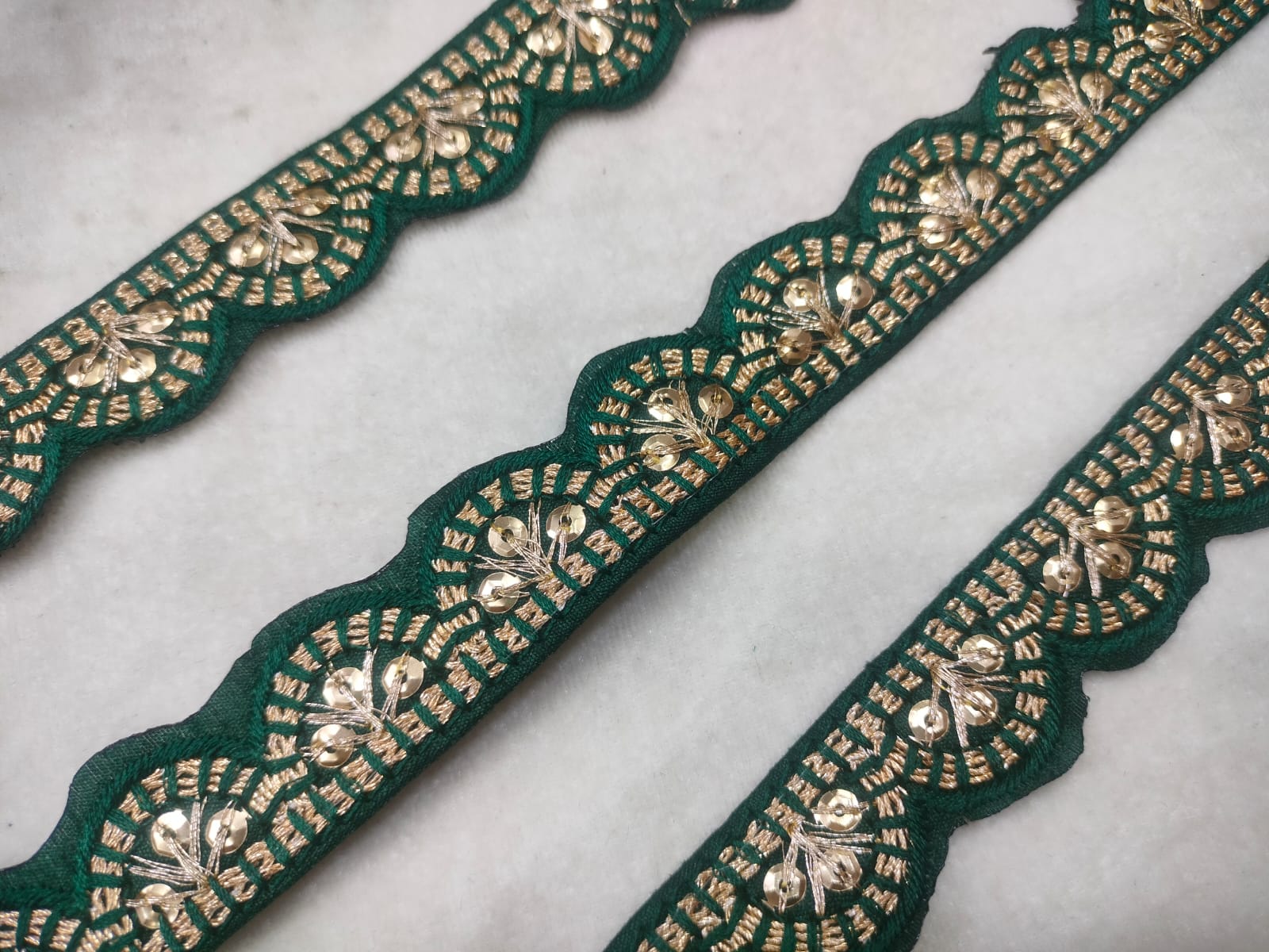 Dark Green Scalloped Fancy Zari Trim