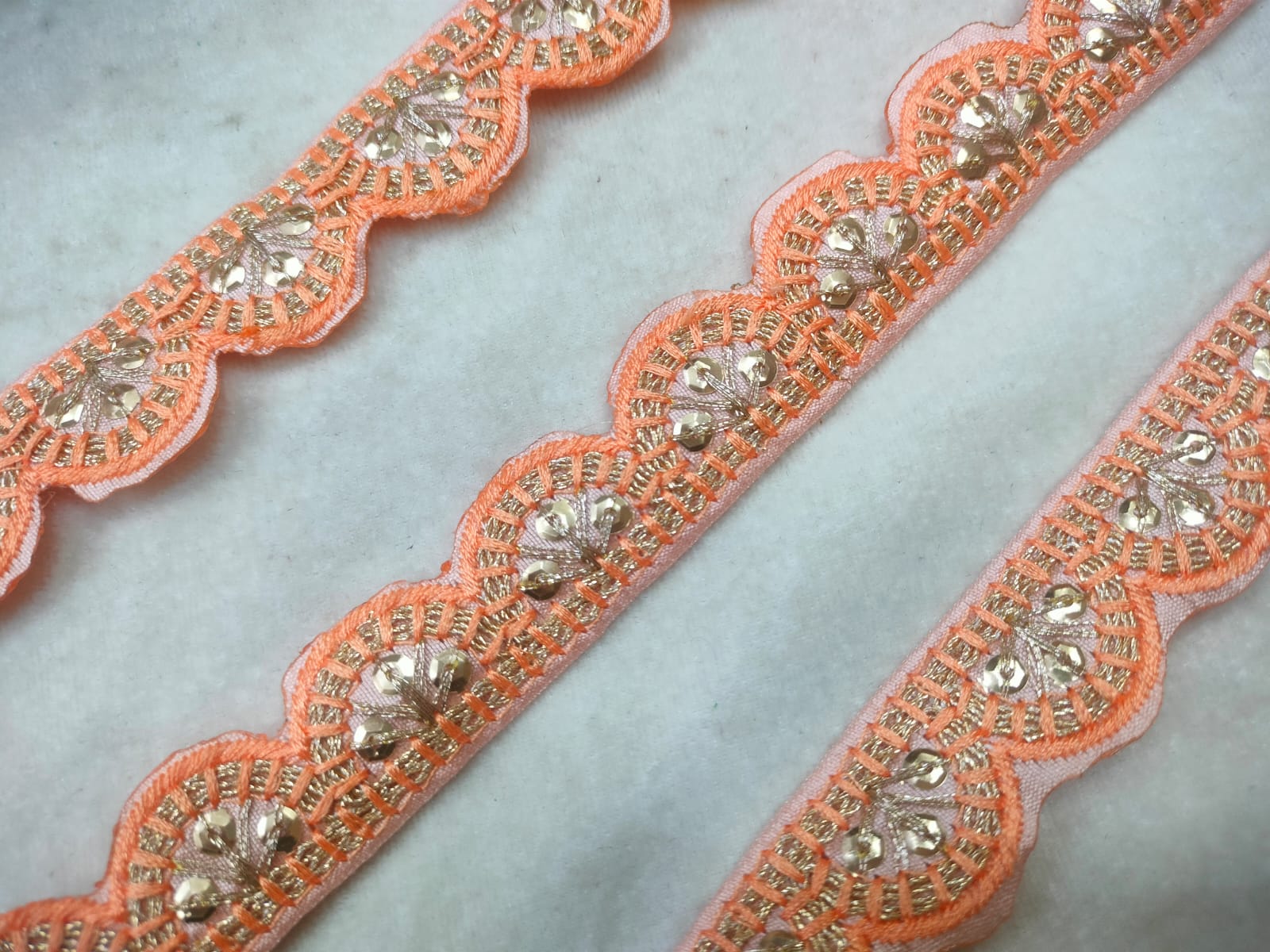 Peach Scalloped Fancy Zari Trim