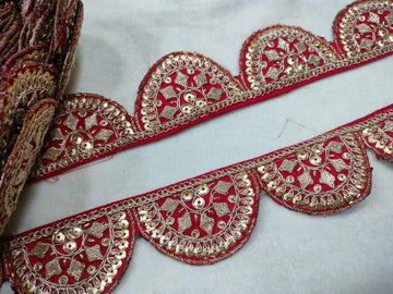 Red Fancy Zardozi Scalloped Trim