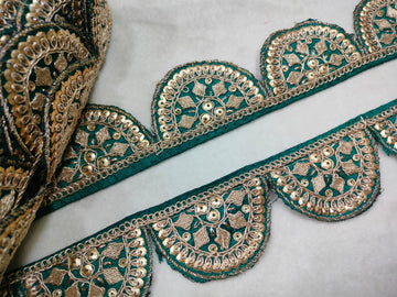 Green Fancy Zardozi Scalloped Trim