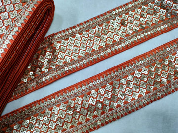 Orange Sequins Lace Border