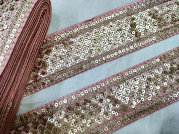 Light Pink Sequins Lace Border