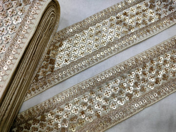 Beige Sequins Lace Border