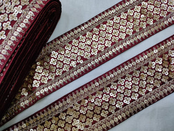 Maroon Sequins Lace Border