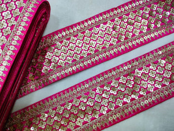 Pink Sequins Lace Border