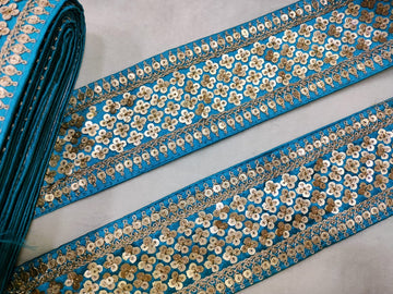 Blue Sequins Lace Border