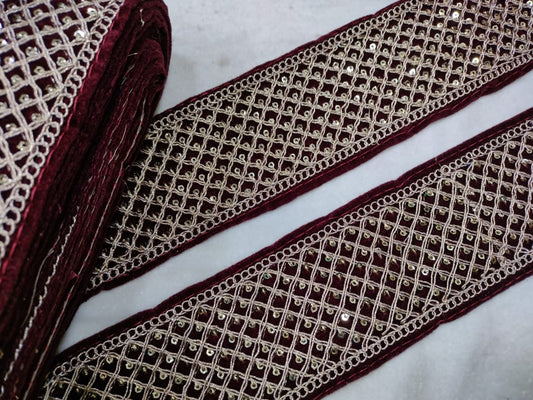 Maroon Embellished Zari Work Lace