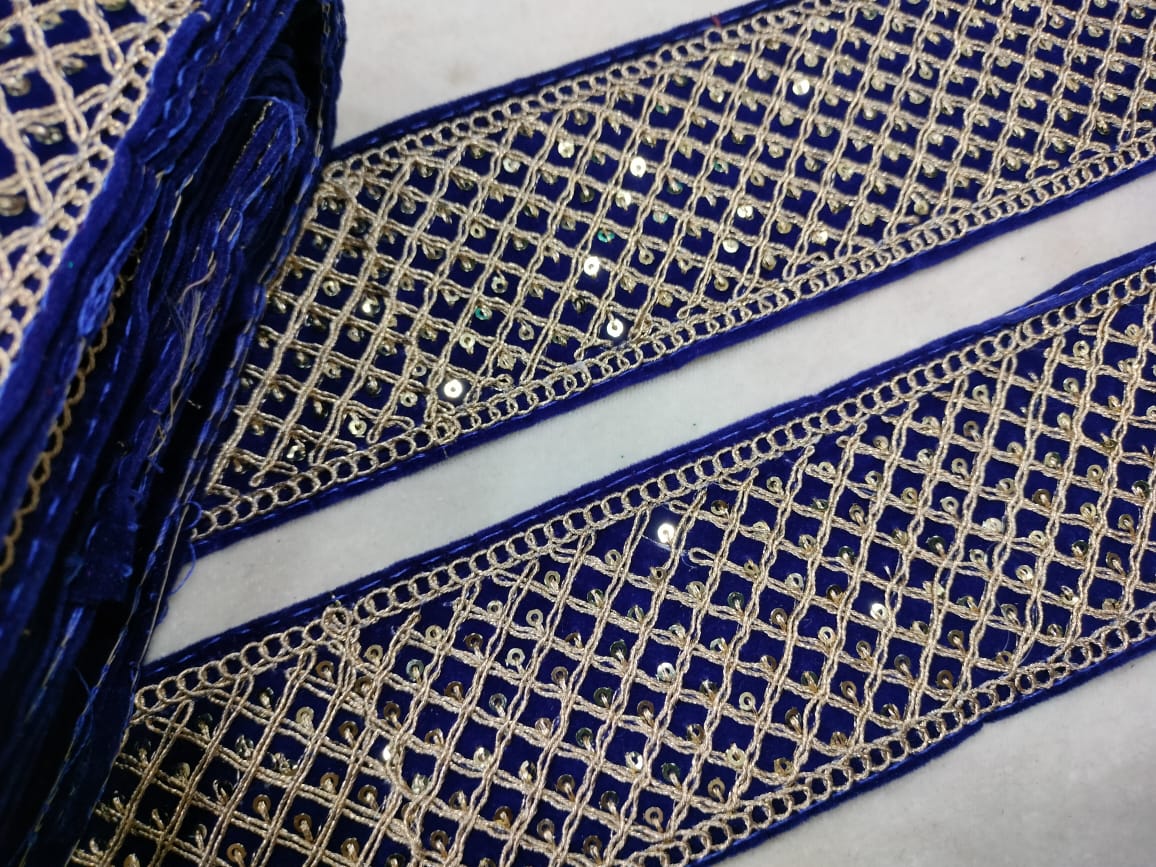 Royal Blue Embellished Zari Work Lace