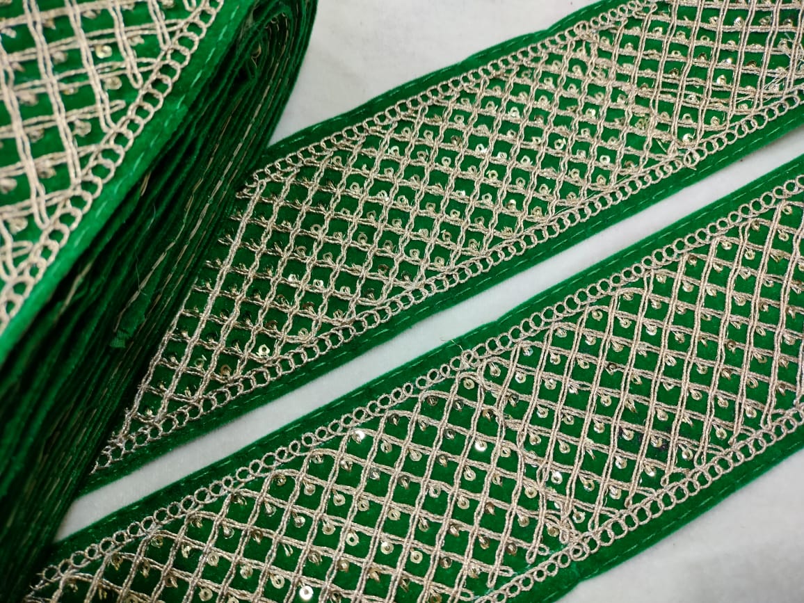 Green Embellished Zari Work Lace