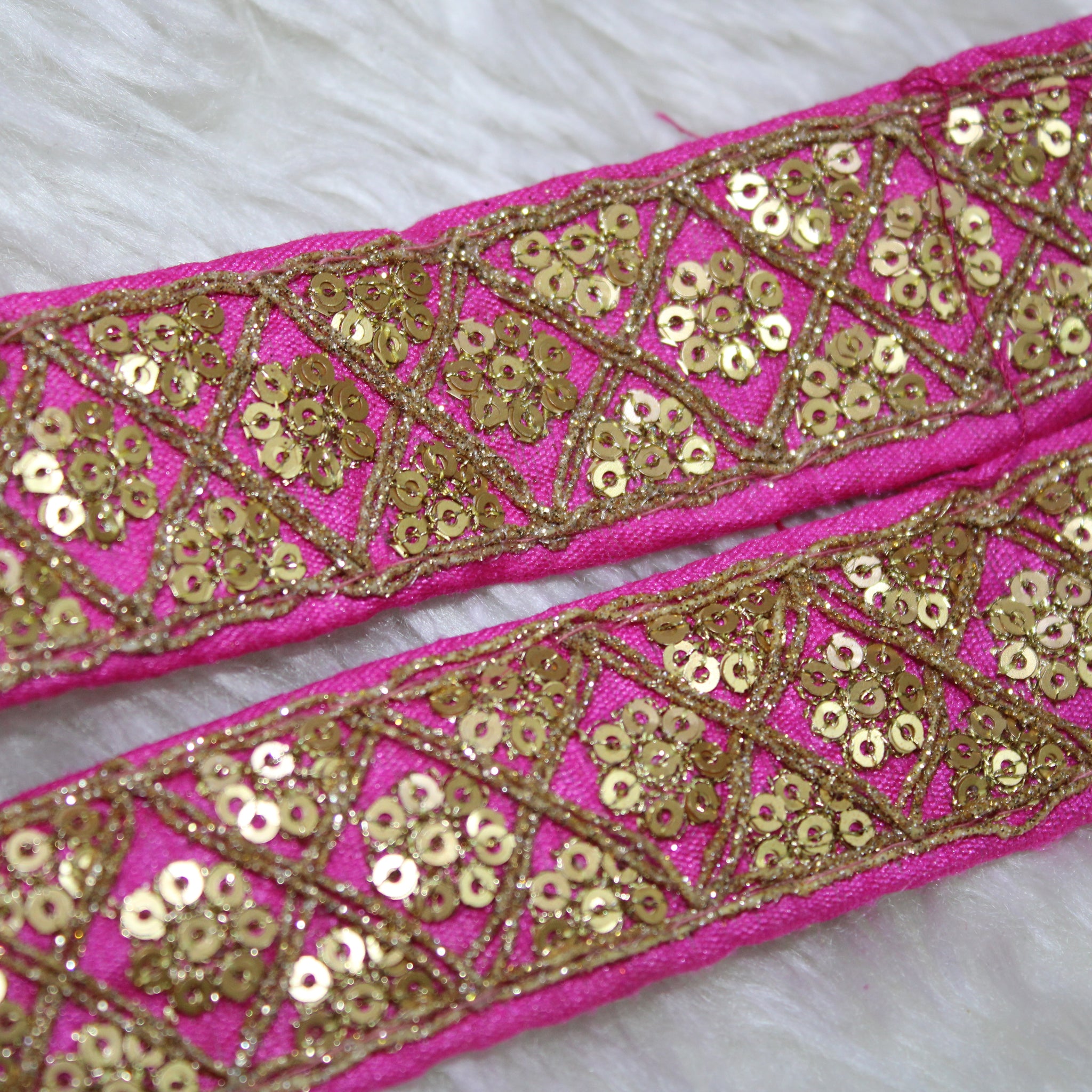 Pink Fancy Sequence Work Lace