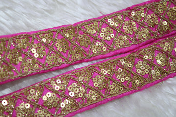 Pink Fancy Sequence Work Lace