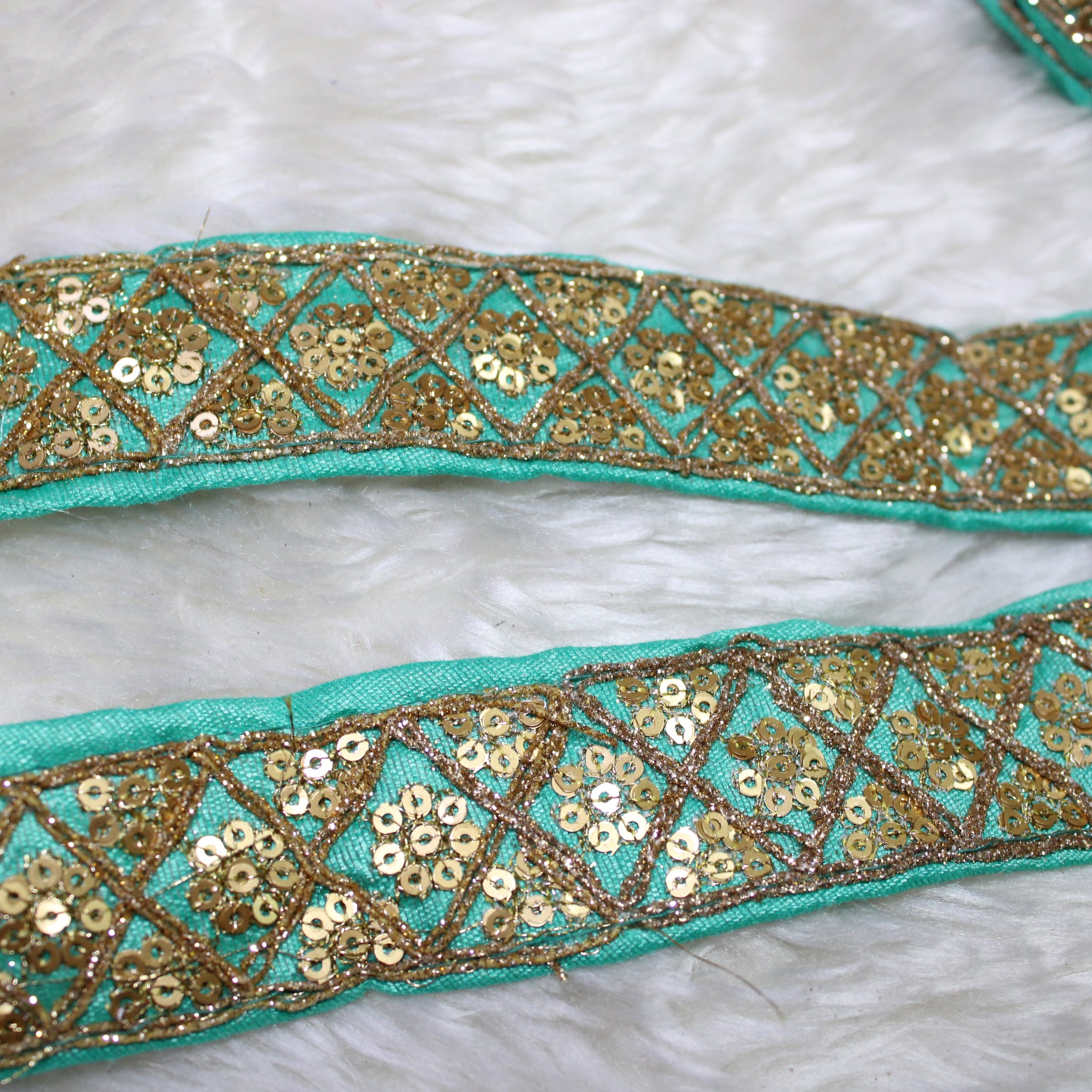 Turquoise Fancy Sequence Work Lace