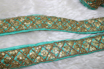 Turquoise Fancy Sequence Work Lace