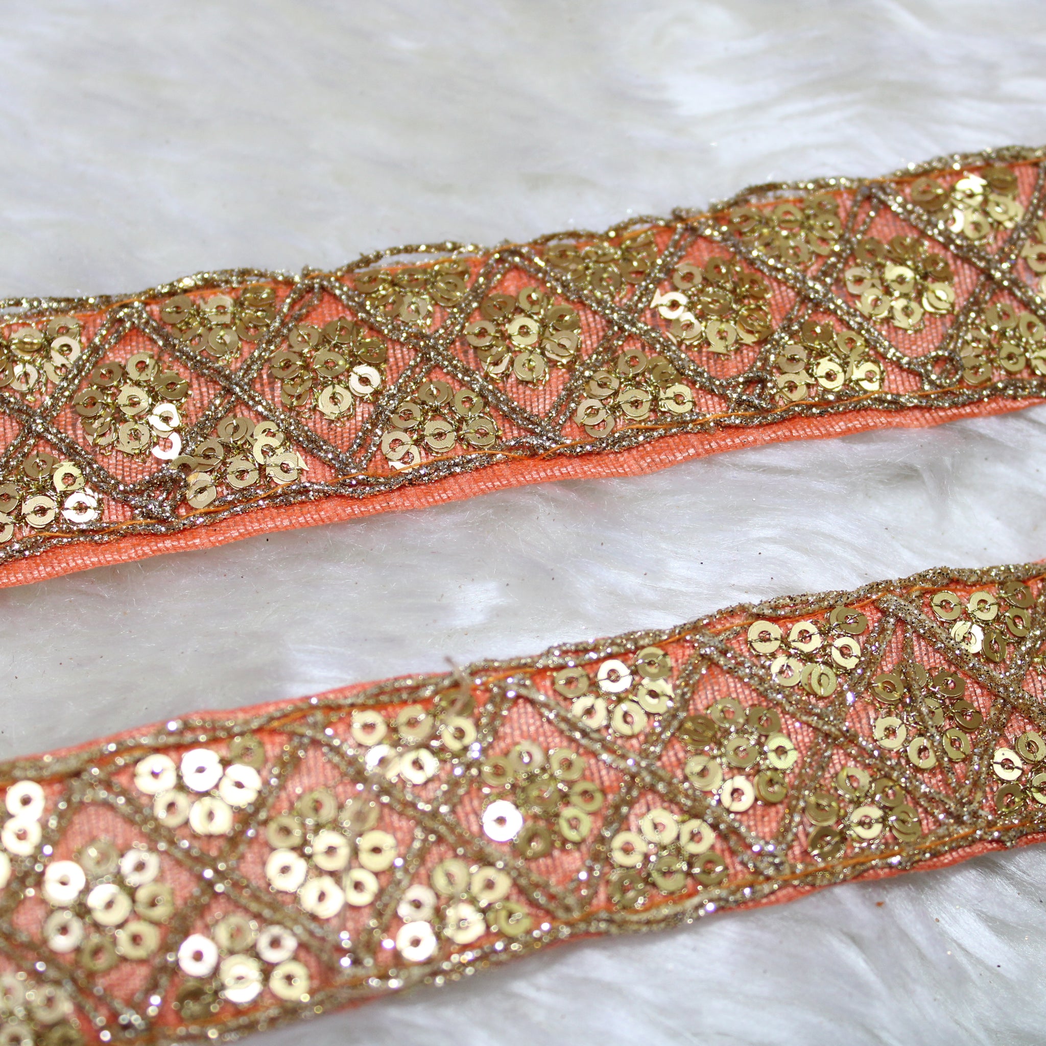 Peach Fancy Sequence Work Lace