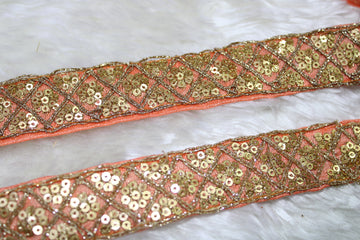 Peach Fancy Sequence Work Lace