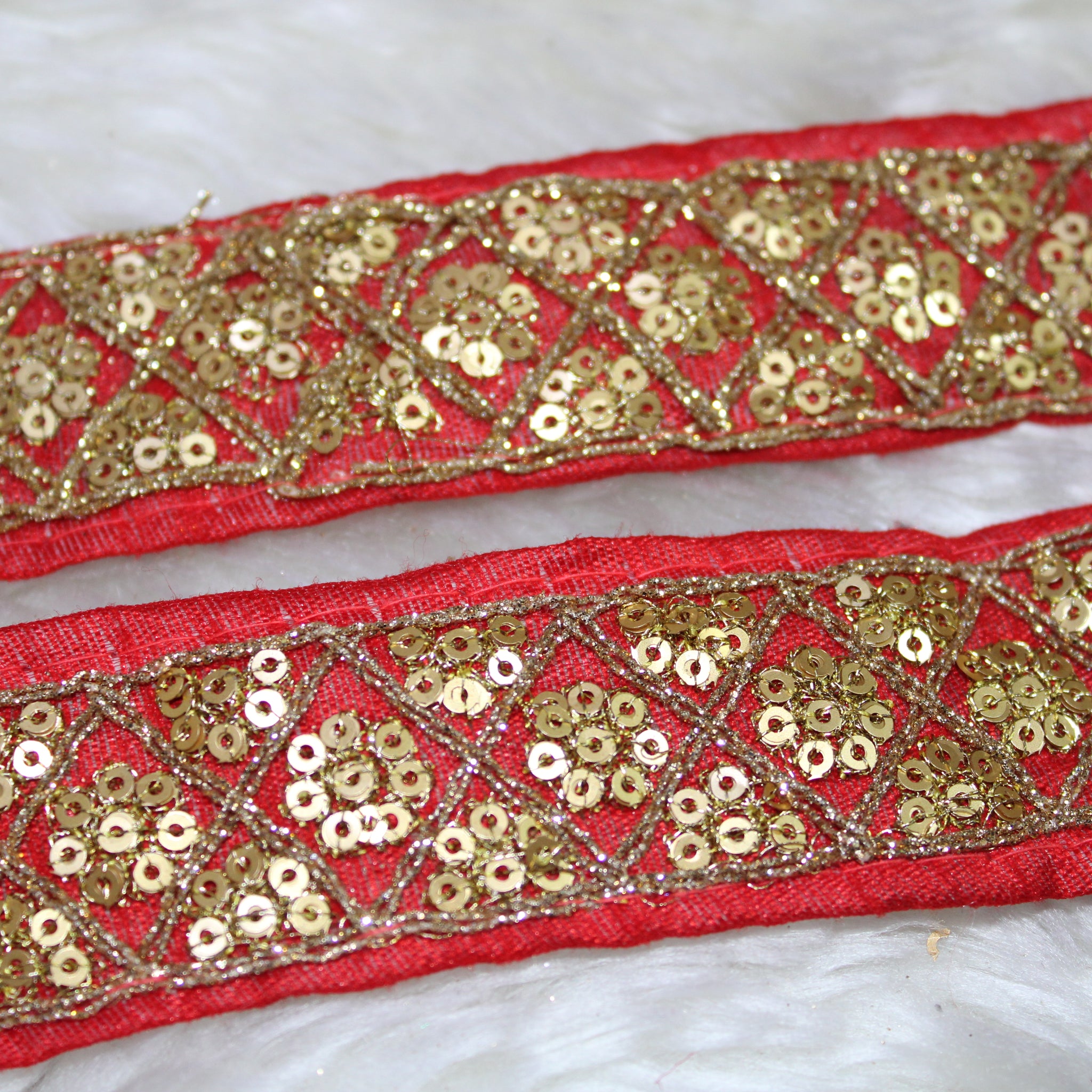 Red Fancy Sequence Work Lace