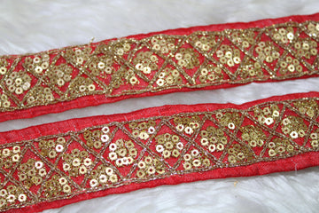 Red Fancy Sequence Work Lace