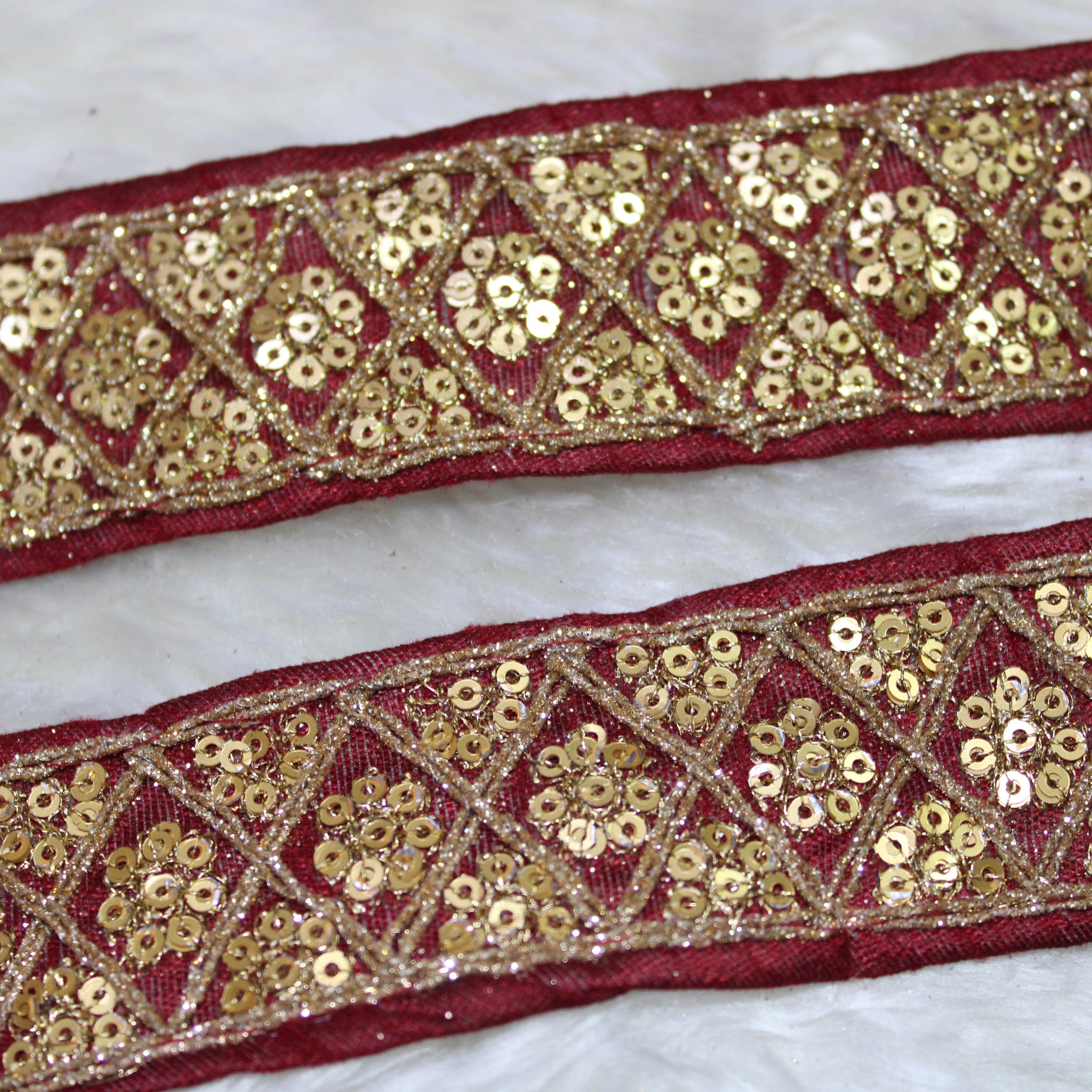 Maroon Fancy Sequence Work Lace