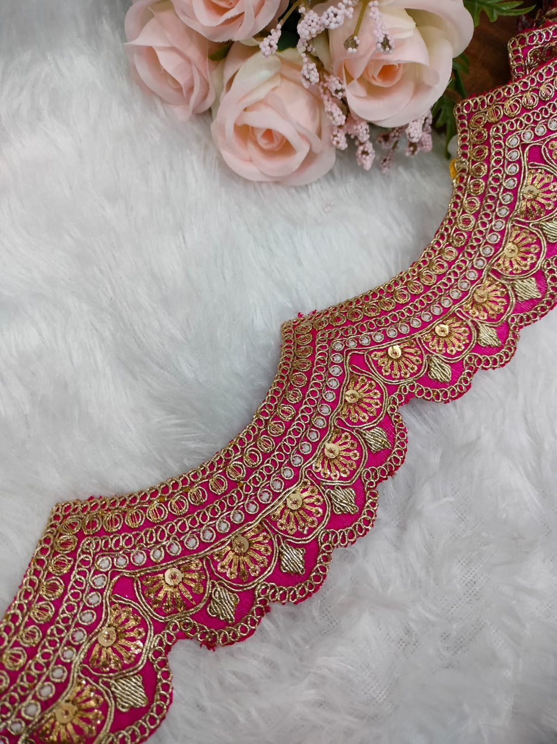 Pink Scalloped Embroidery Lace