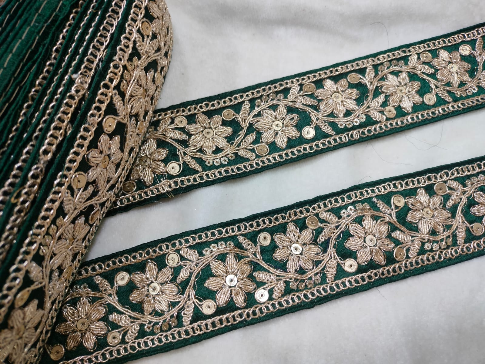 Dark Green Fancy Sequin Work Trim