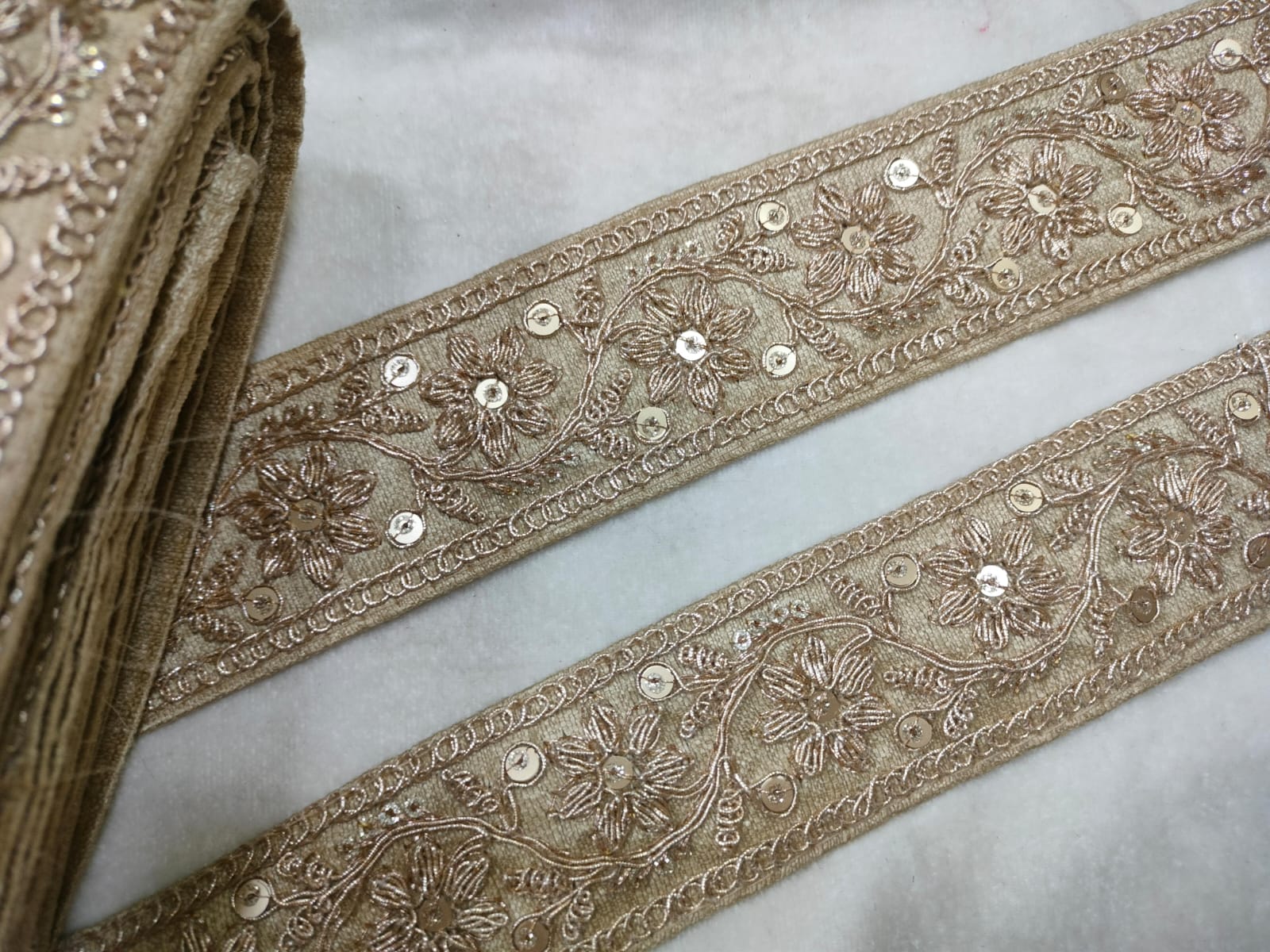 Beige Fancy Sequin Work Trim