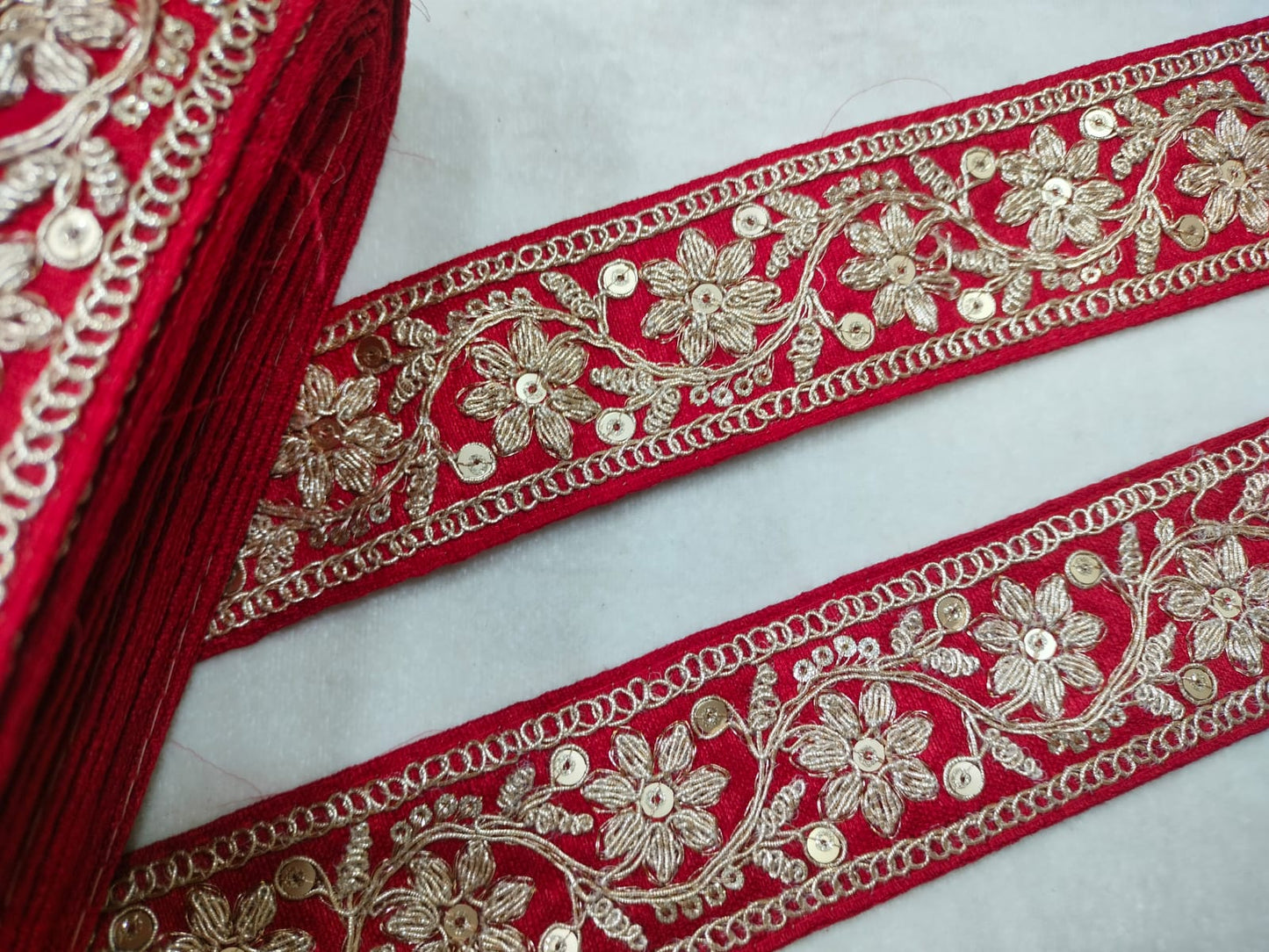 Red Fancy Sequin Work Trim