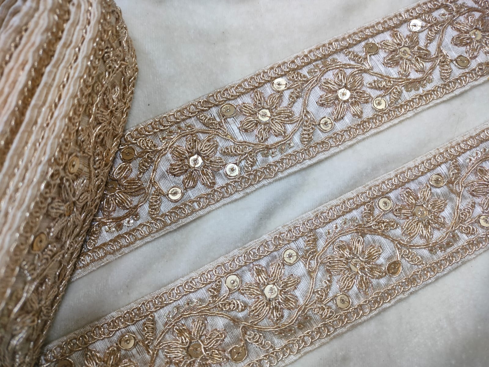 White Fancy Sequin Work Trim