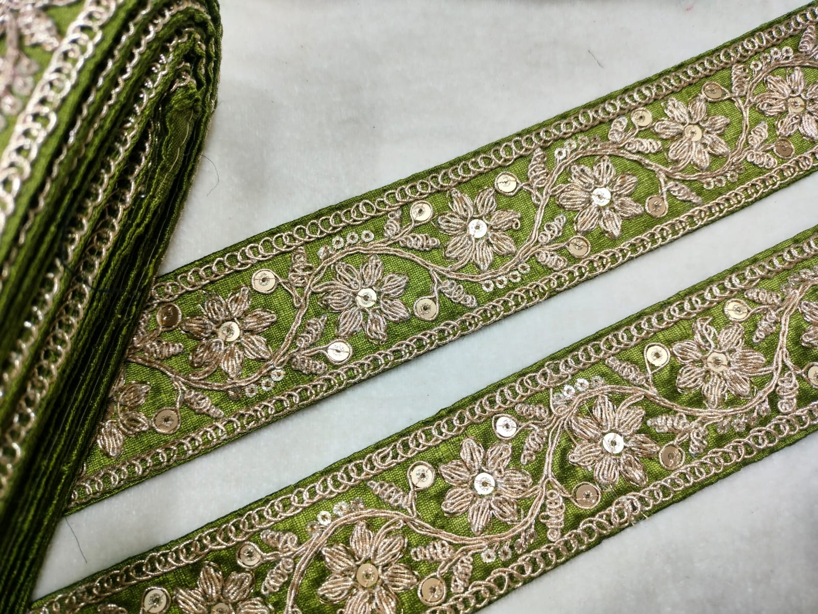 Mehendi Green Fancy Sequin Work Trim