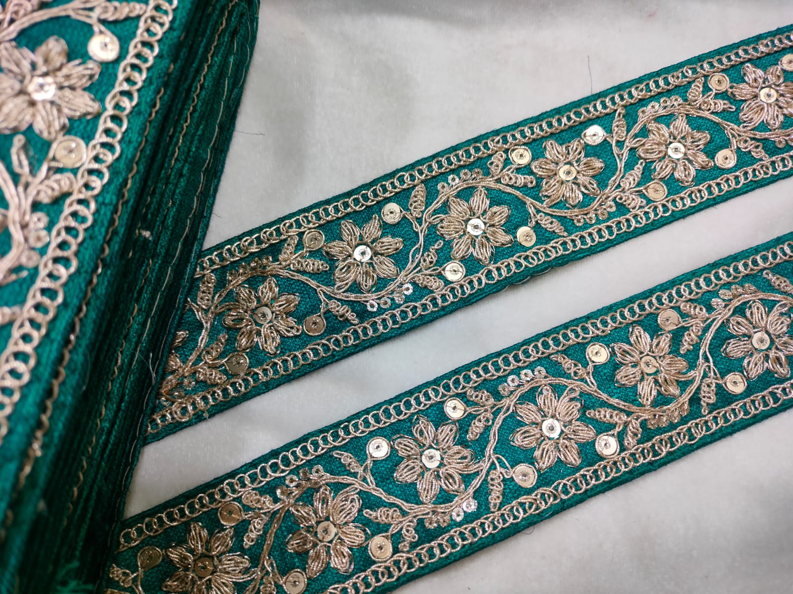 Rama Green Fancy Sequin Work Trim