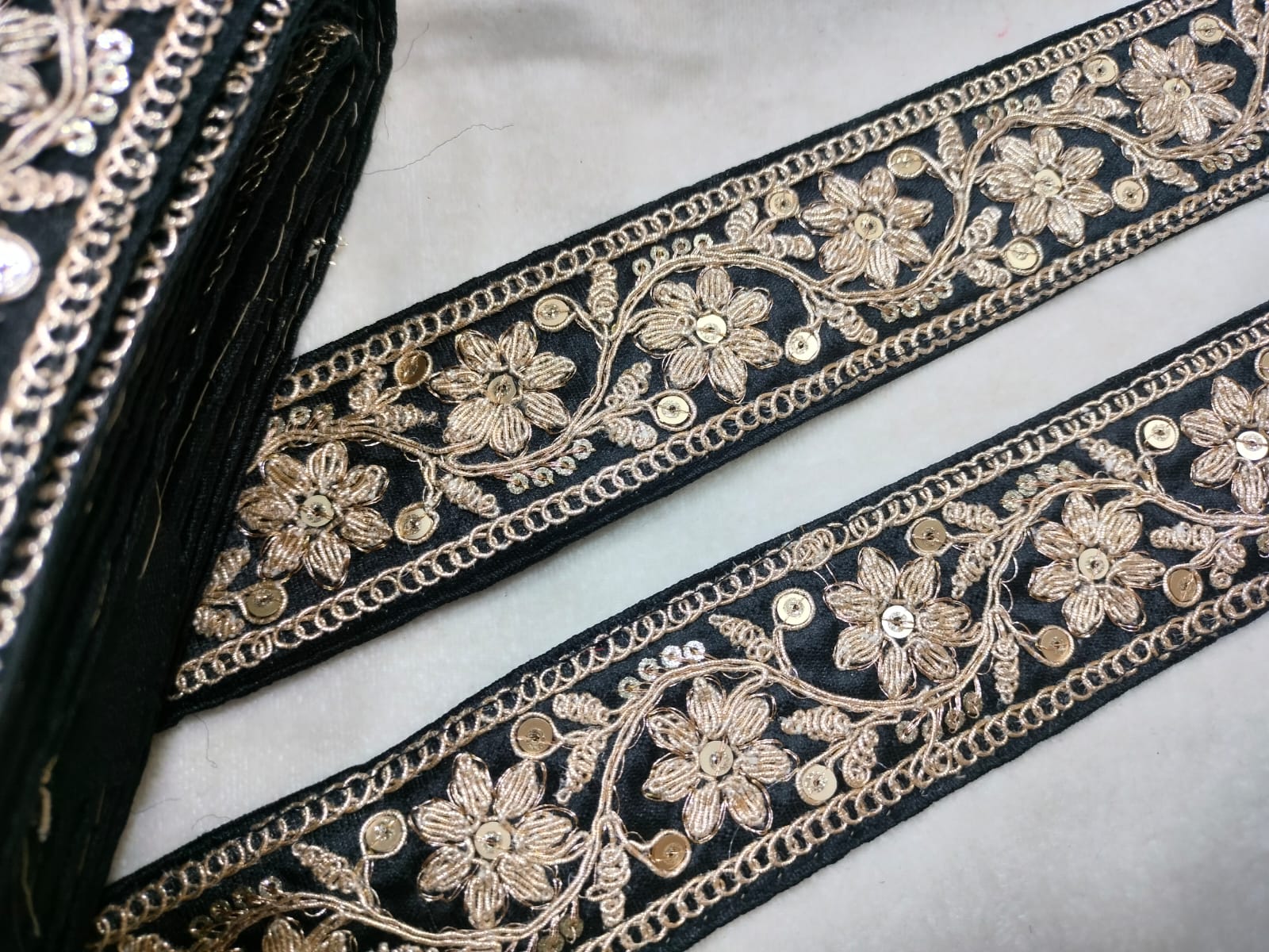 Black Fancy Sequin Work Trim