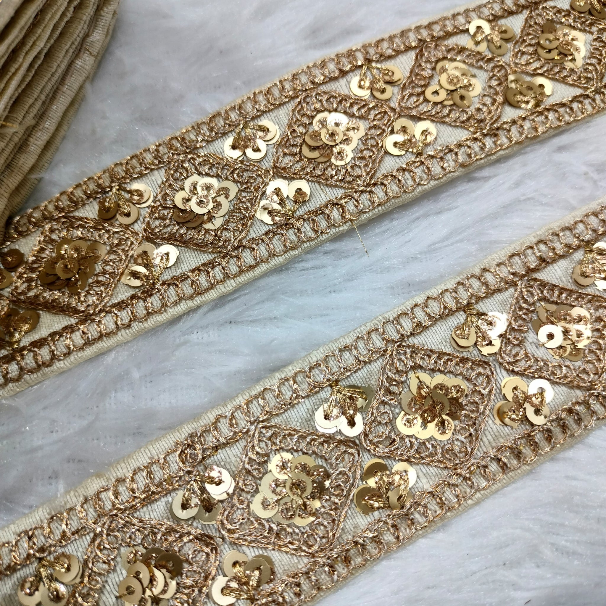 Off White Fancy Zari Embellished Trim