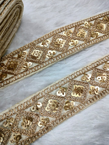 Off White Fancy Zari Embellished Trim