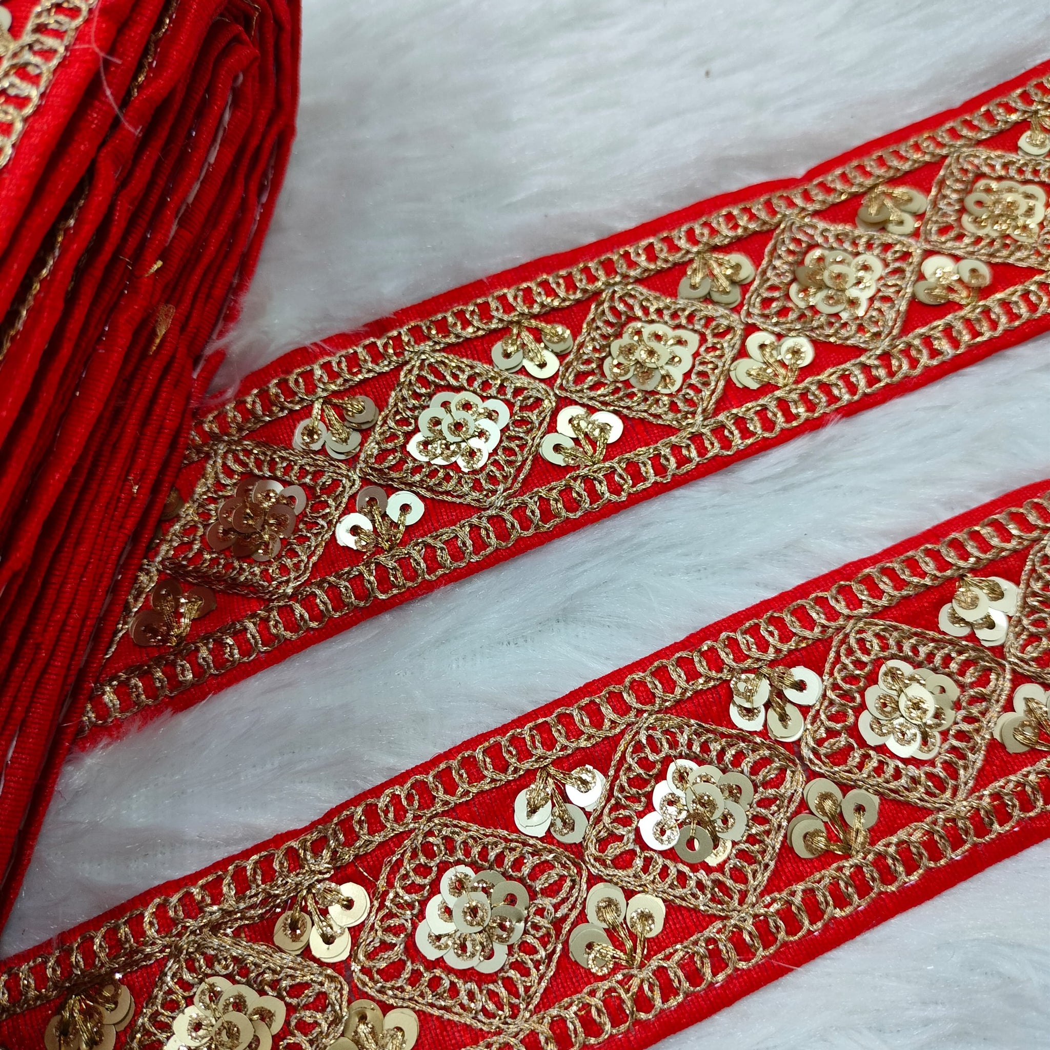 Red Fancy Zari Embellished Trim