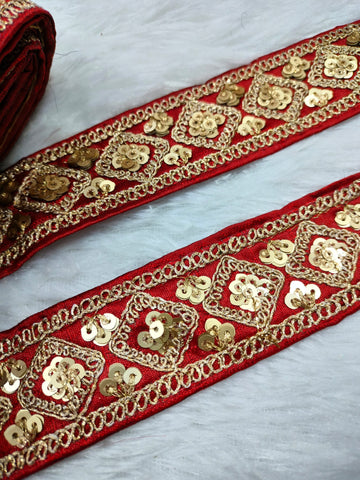 Red Fancy Zari Embellished Trim