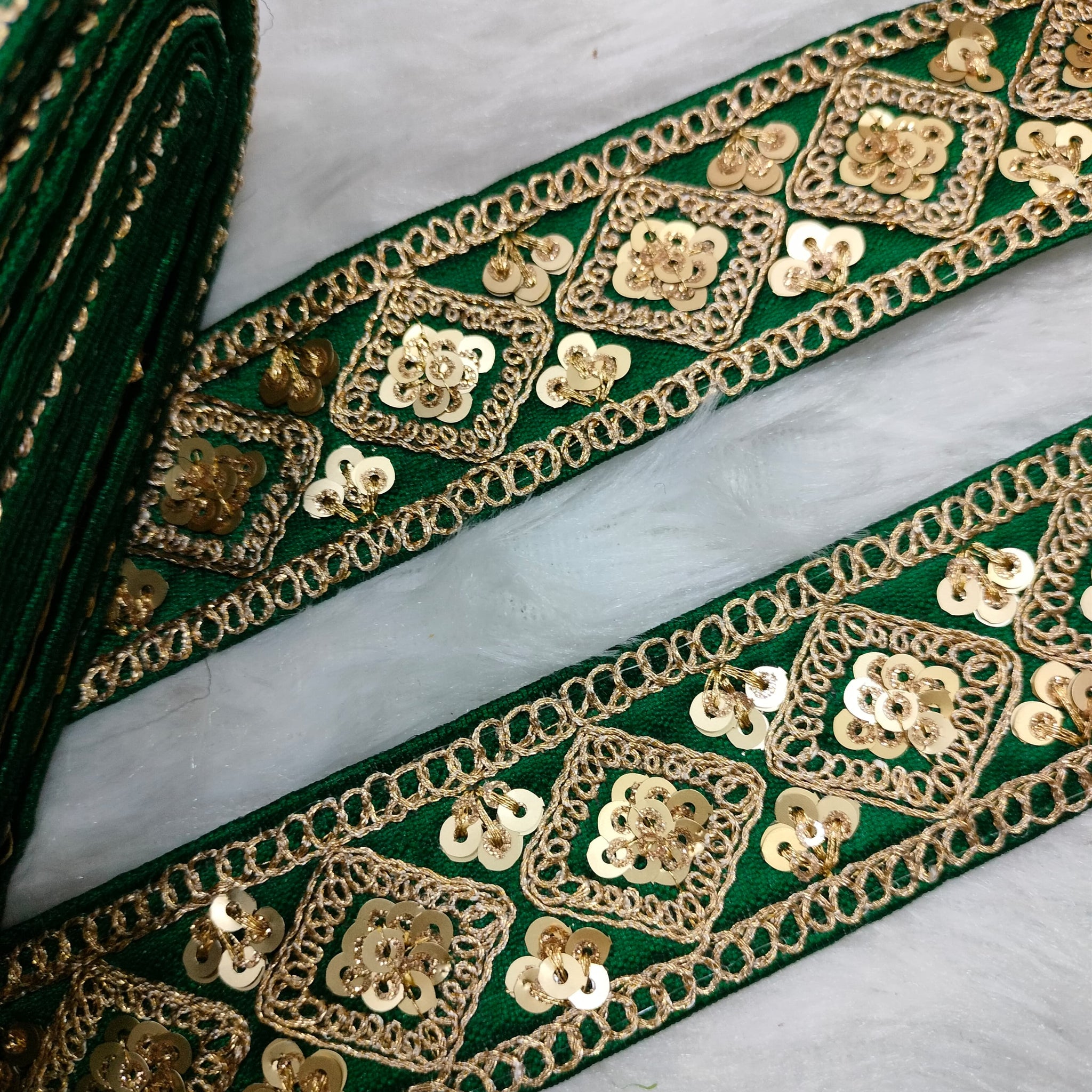 Dark Green Fancy Zari Embellished Trim