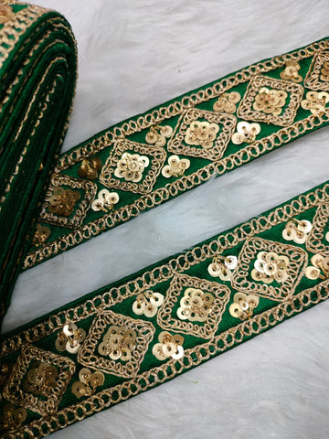 Dark Green Fancy Zari Embellished Trim