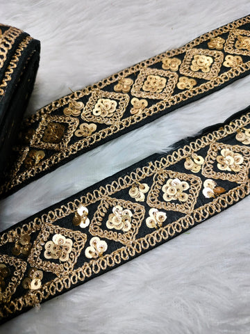 Black Fancy Zari Embellished Trim