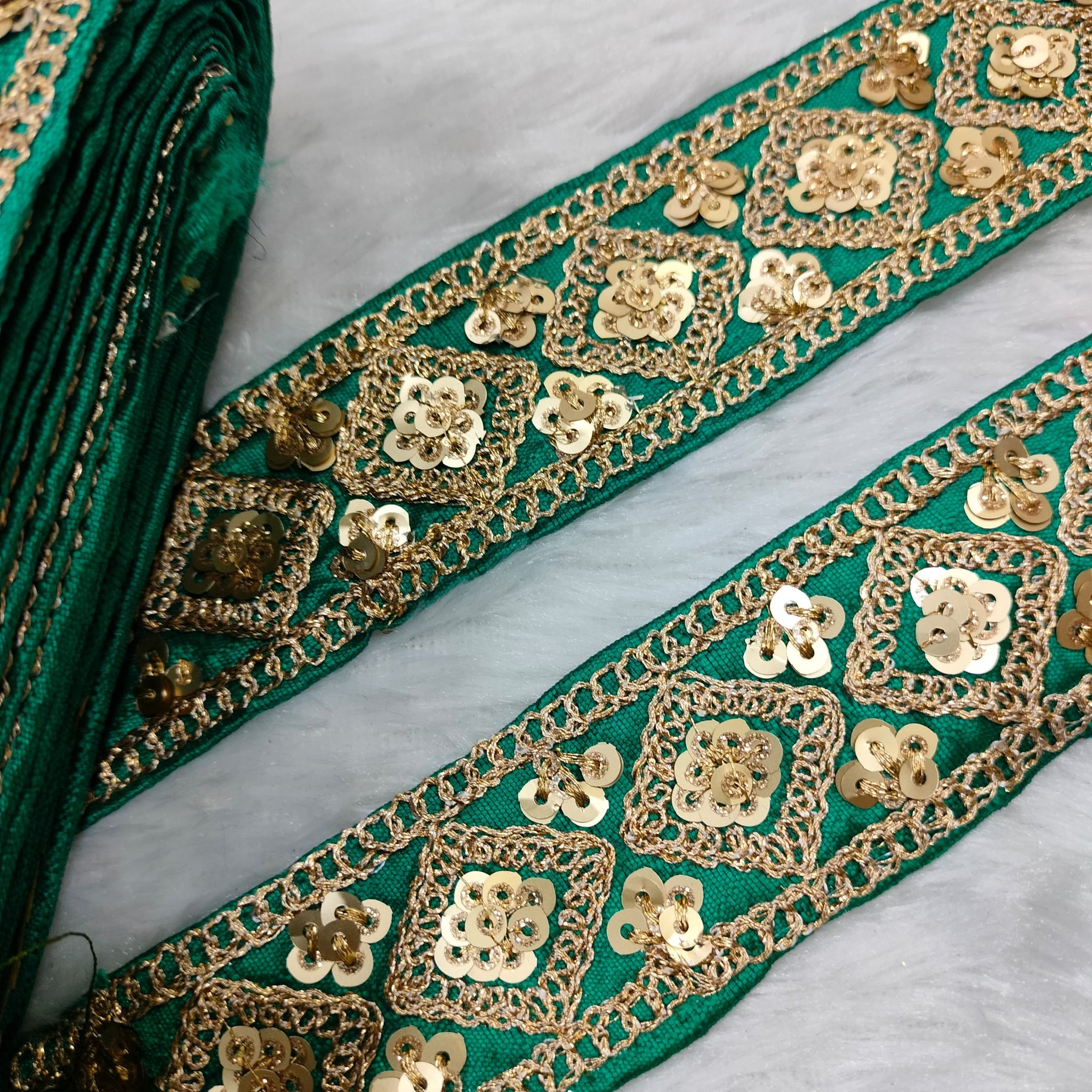 Rama Green Fancy Zari Embellished Trim